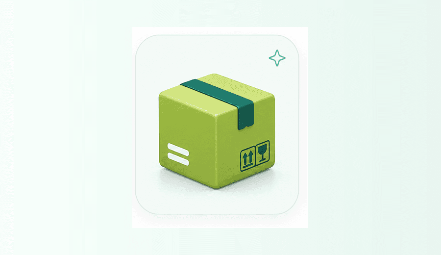 3D green parcel with handling labels